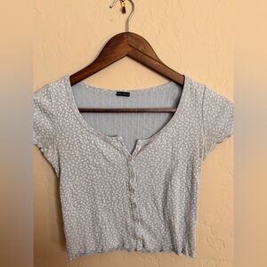 Brandy Melville Light Blue Floral Button Down Shirt